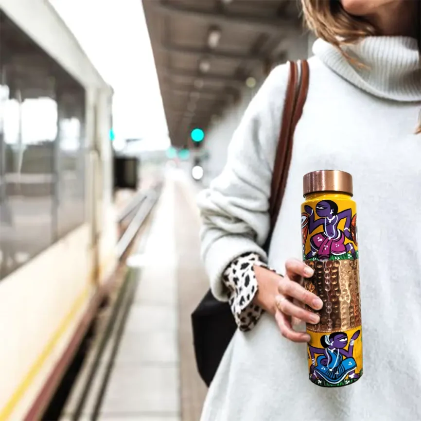 Hand-Painted Copper Bottle - Tribal Design