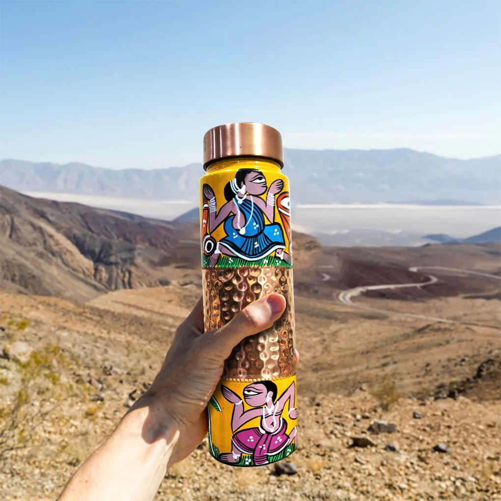 Hand-Painted Copper Bottle - Tribal Design - Image 2