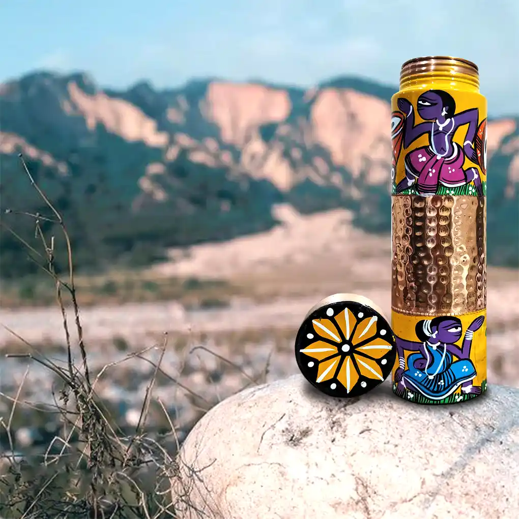 Hand-Painted Copper Bottle - Tribal Design - Image 3