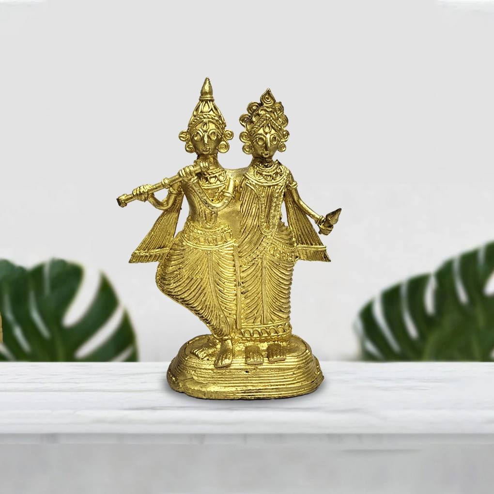 Brass Divine Radha Krishna Idol | Handcrafted Murti For Temple &  Home Decor - Image 2