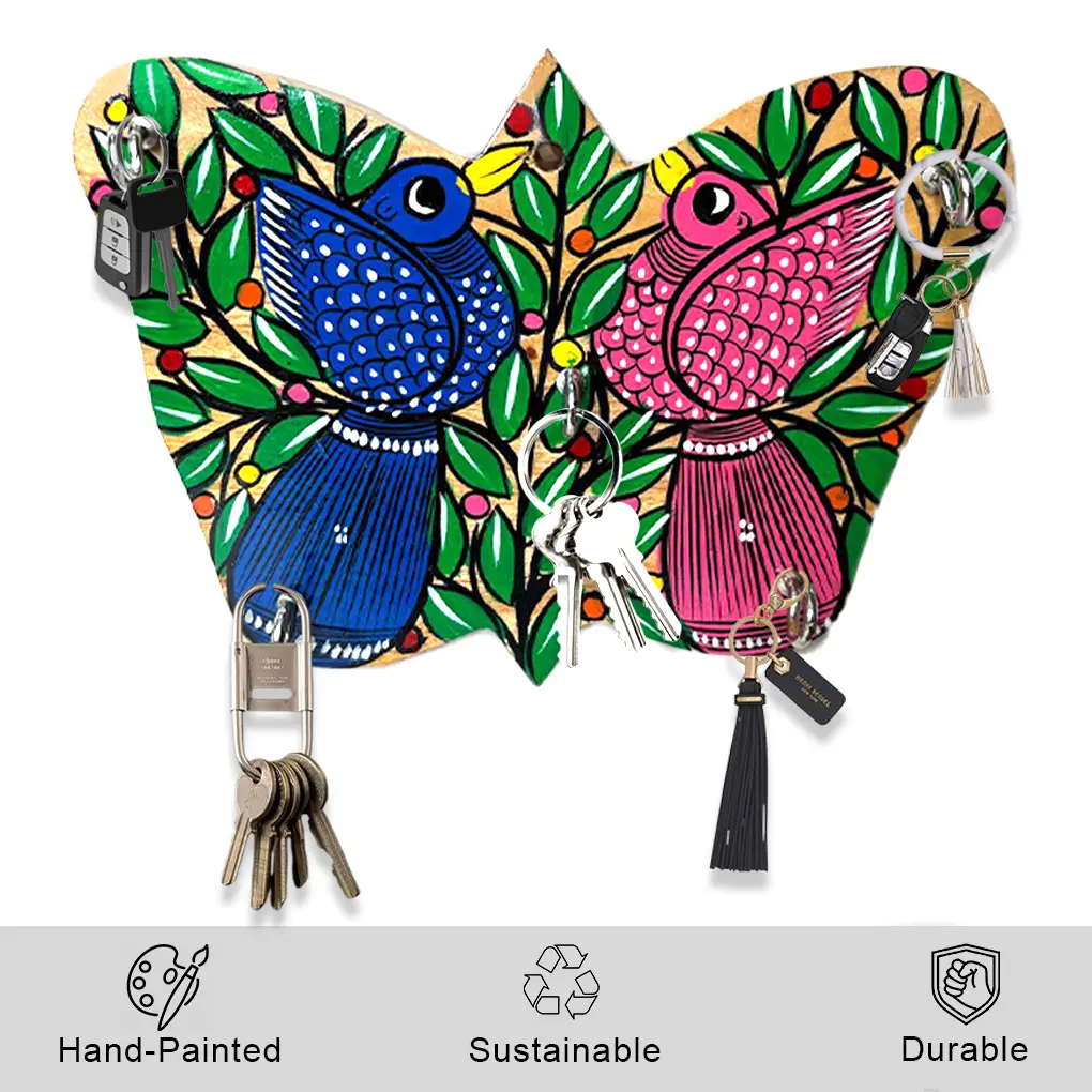 Hand-Painted Wooden Key Holder - Bird Design - Image 2