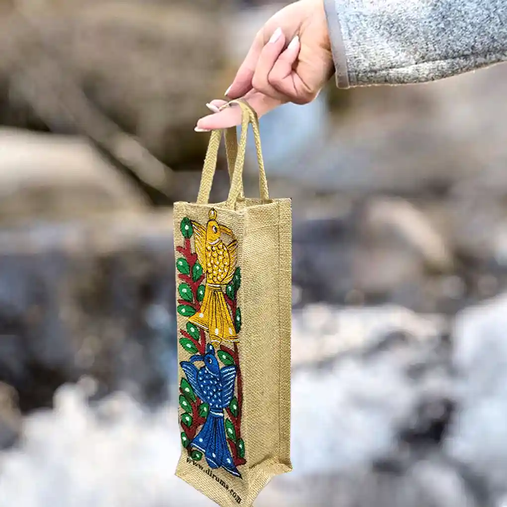 Hand-Painted Copper Bottle -Bird Design - Image 3