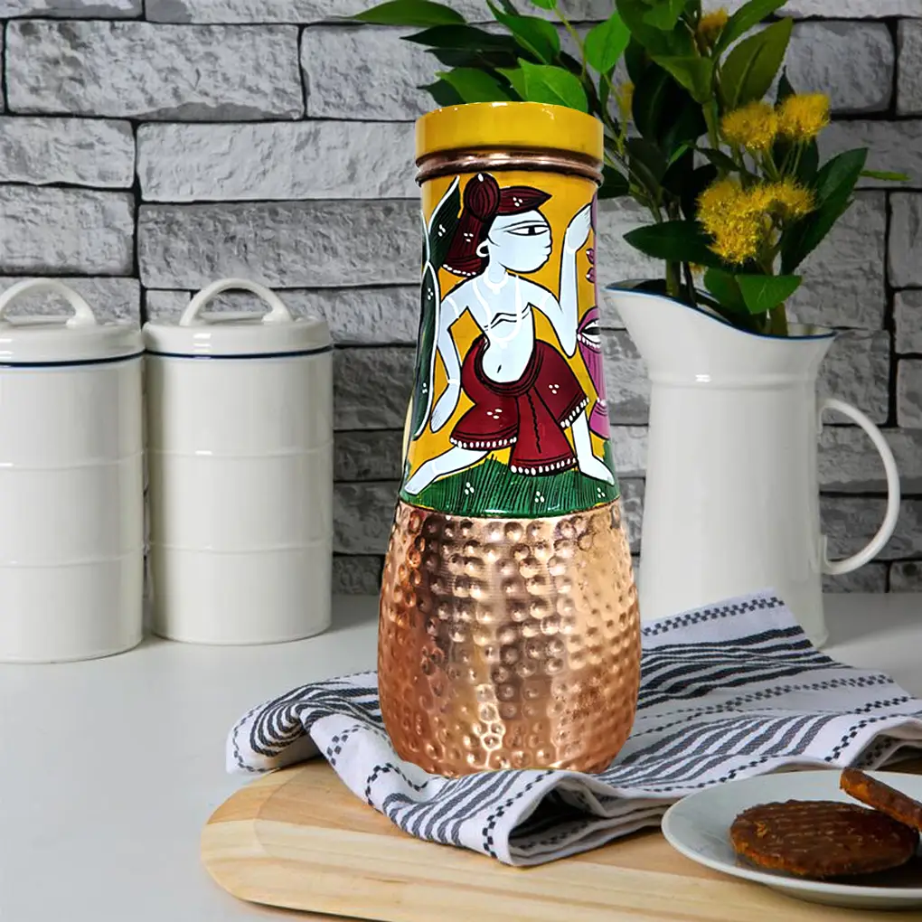 Surahi Copper Bottle - Tribal design - Image 3