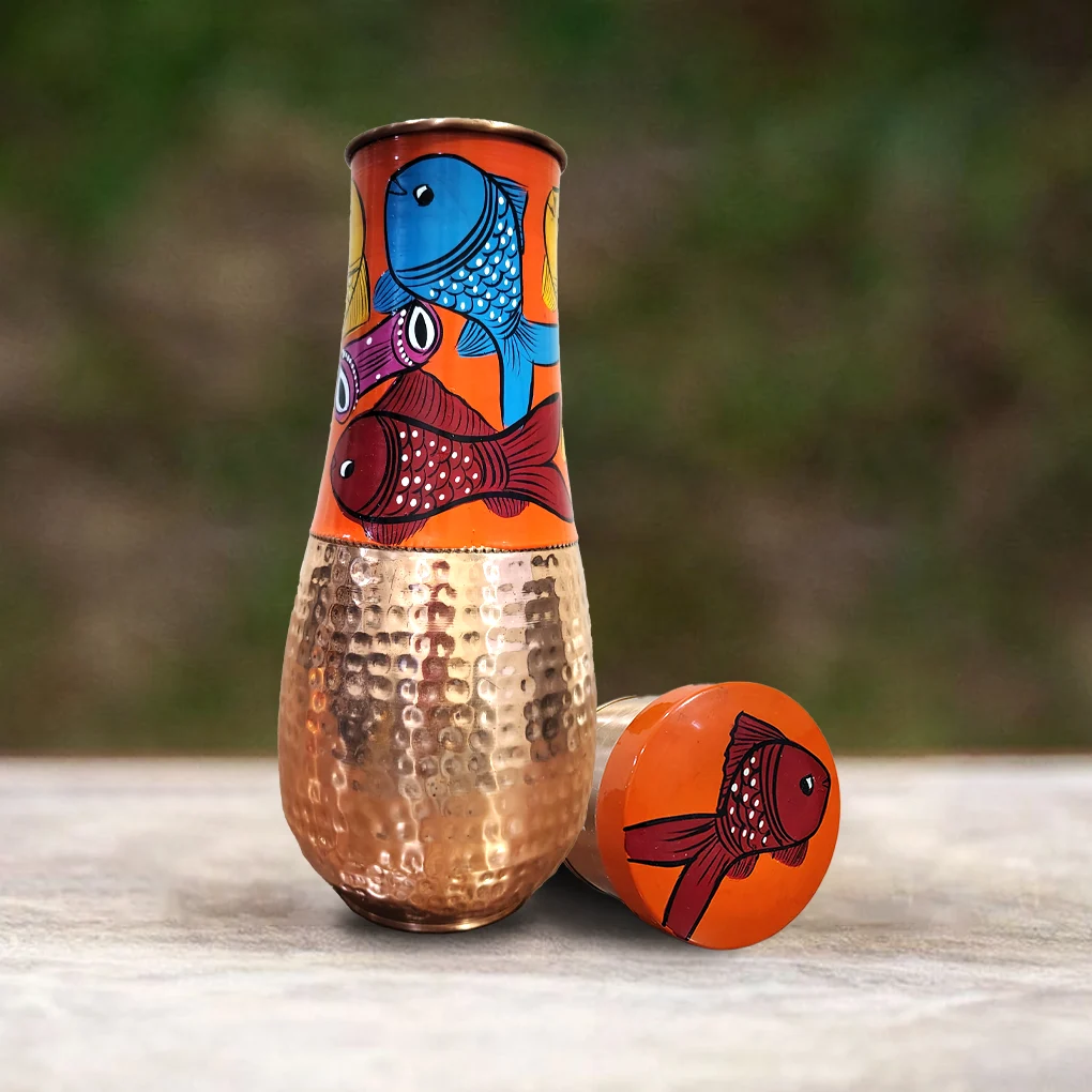 Surahi Copper Bottle - Fish Design - Image 3