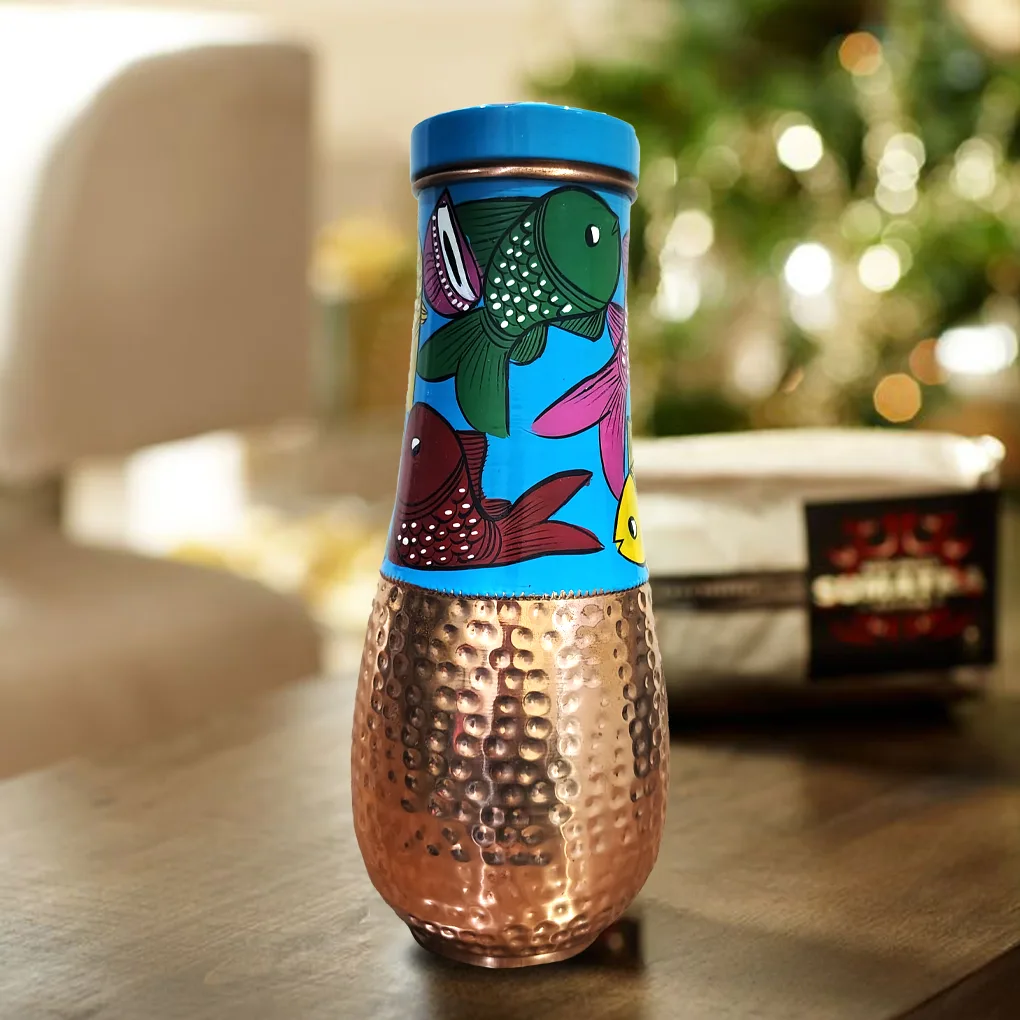 Surahi Copper Bottle - Fish Design - Image 2