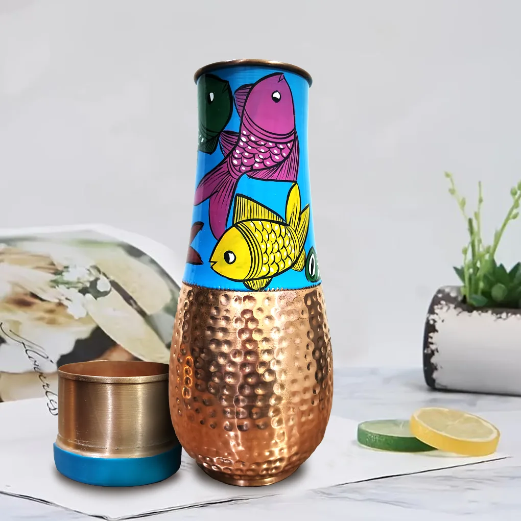 Surahi Copper Bottle - Fish Design - Image 3