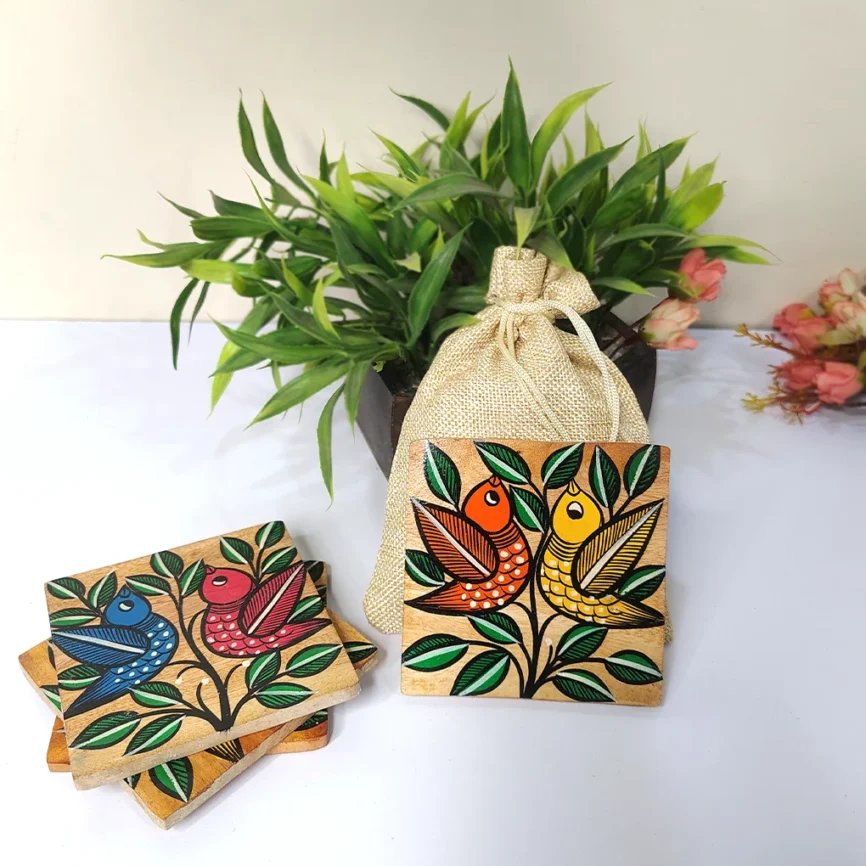 Hand-Painted Pattachitra Wooden Coasters (SET OF 4)