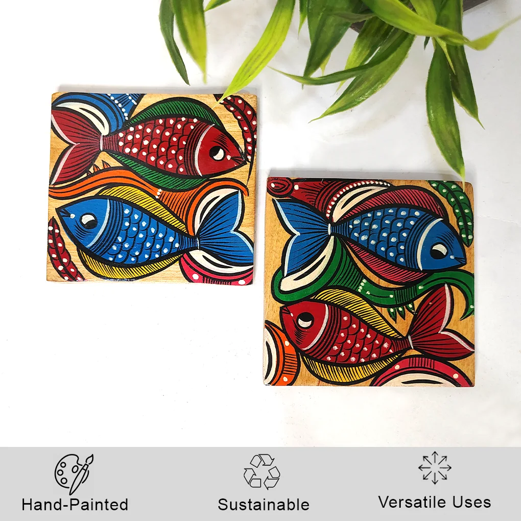 Hand-Painted Pattachitra Wooden Coasters (Set of 2) - Image 2