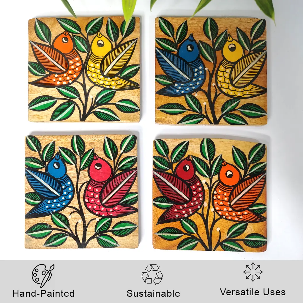 Hand-Painted Pattachitra Wooden Coasters (SET OF 4) - Image 2