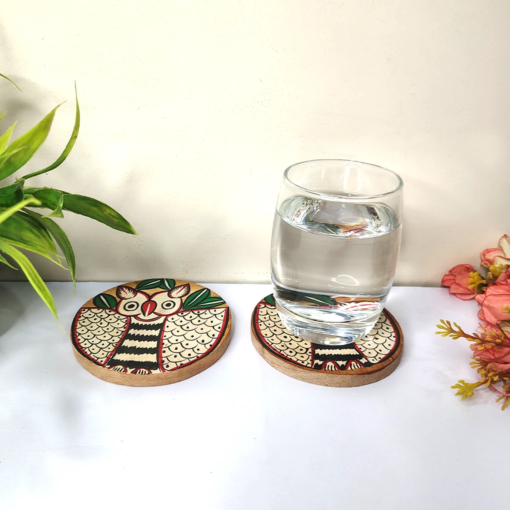 Hand-Painted Pattachitra Wooden Coasters (Set of 2) - Image 3