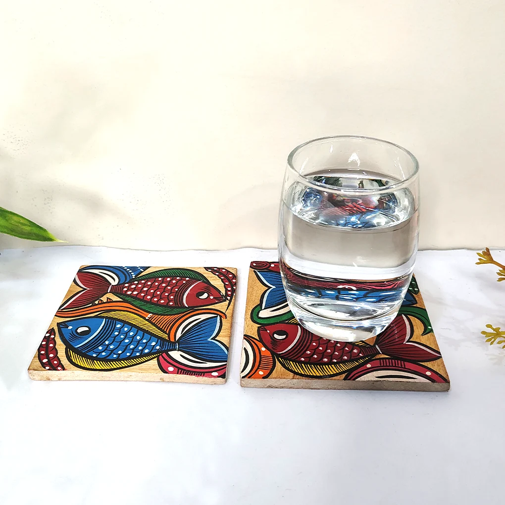 Hand-Painted Pattachitra Wooden Coasters (Set of 2) - Image 3