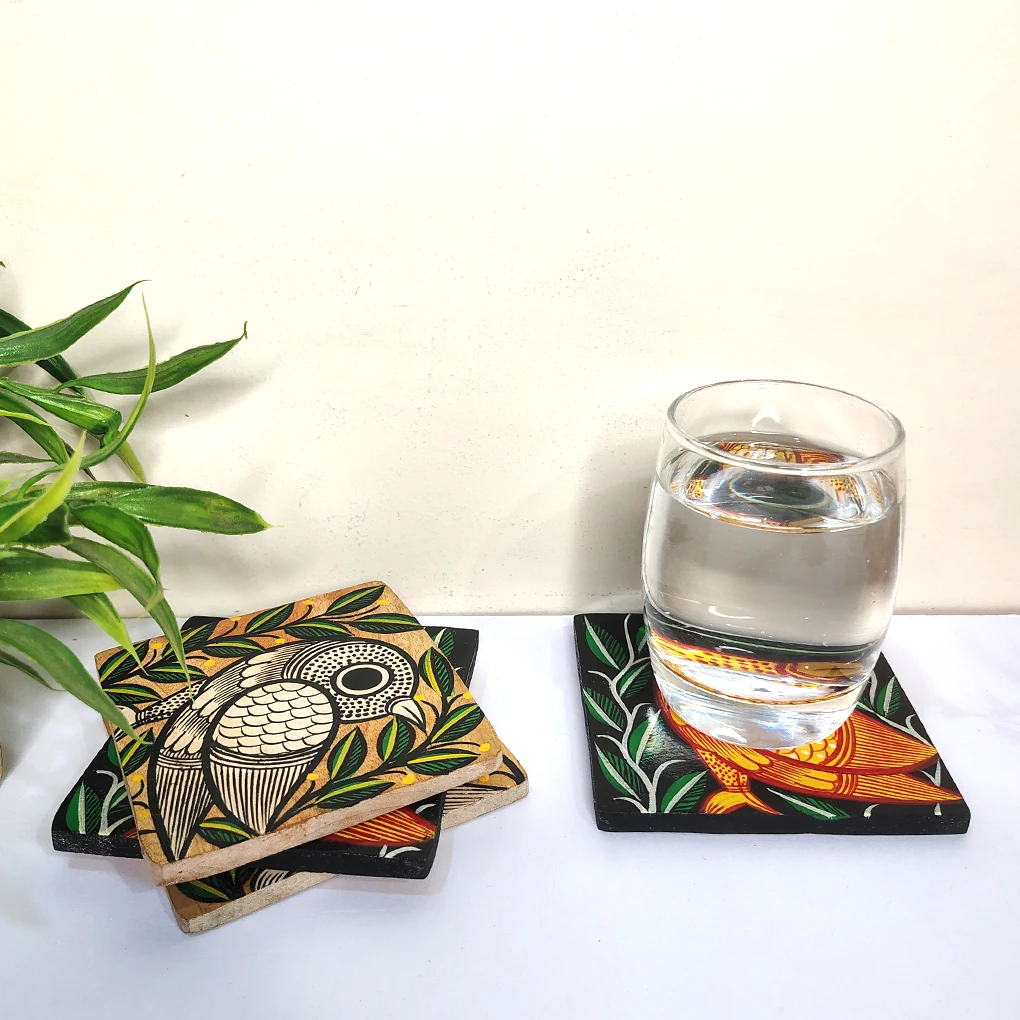Hand-Painted Pattachitra Wooden Coasters (Set of 4) - Image 3
