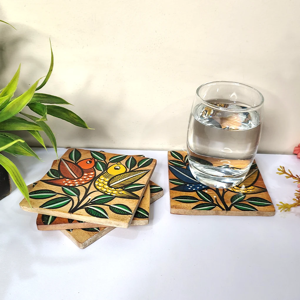 Hand-Painted Pattachitra Wooden Coasters (SET OF 4) - Image 3
