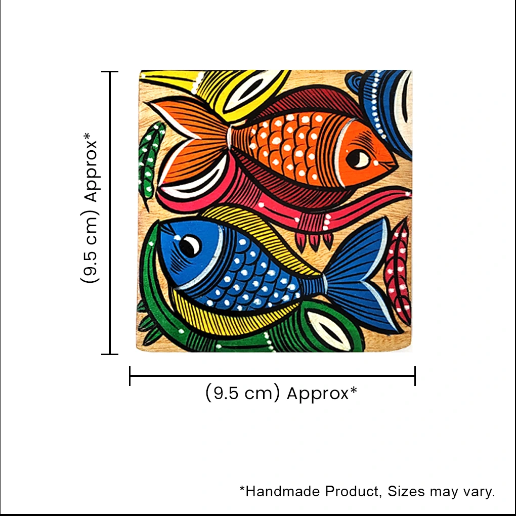 Hand-Painted Pattchitra Wooden Coasters (Set of 4) - Image 5