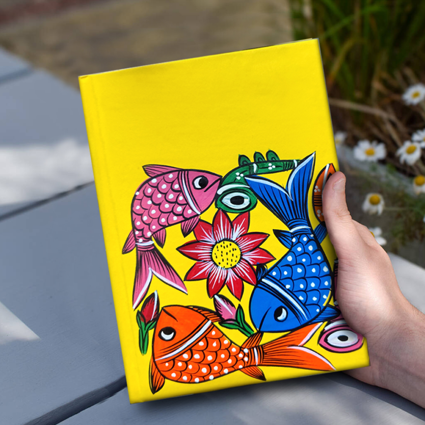Hand-Painted Pattachitra Fish Art Diary with Handmade Paper | Artisan Folk Painting Journal