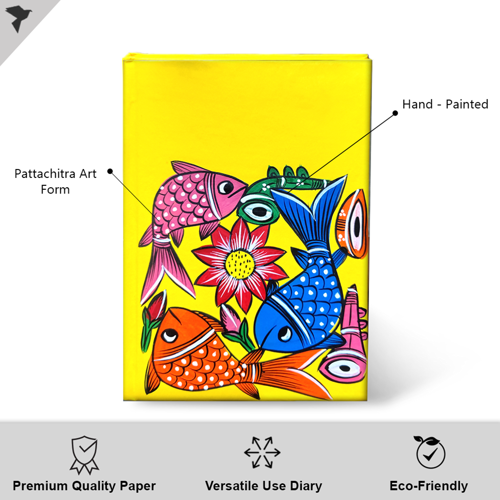 Hand-Painted Pattachitra Fish Art Diary with Handmade Paper | Artisan Folk Painting Journal - Image 2