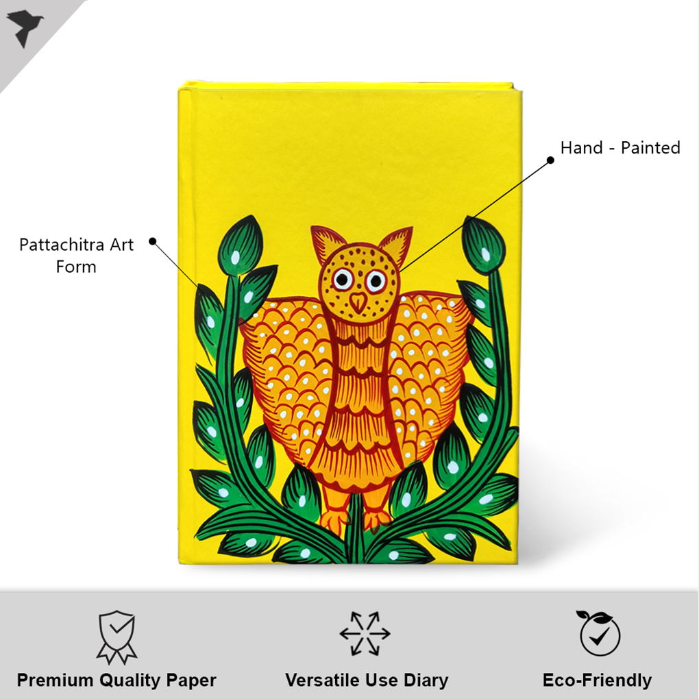 Hand-Painted Pattachitra Art Diary with Handmade Paper | Traditional Folk Owl Design - Image 2