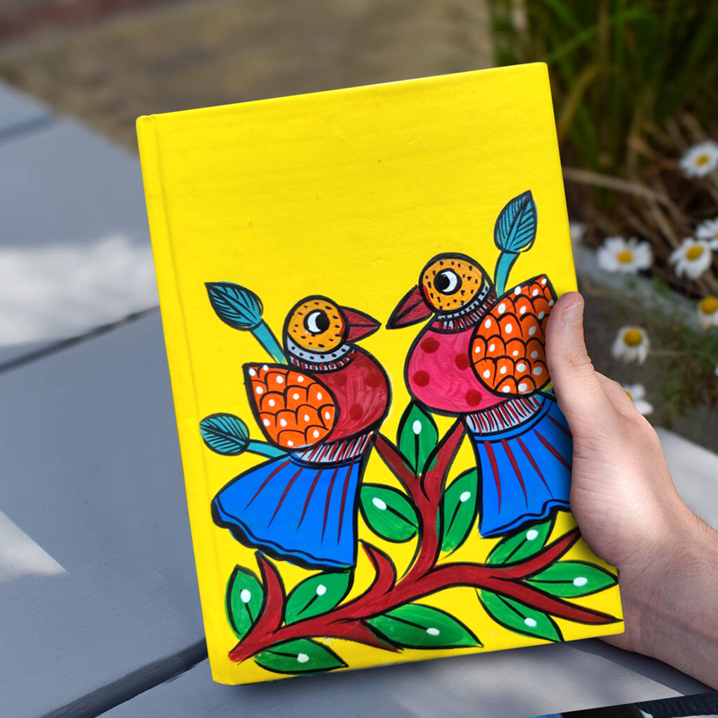Hand-Painted Pattachitra Bird Art Diary with Handmade Paper | Artisan Folk Painting Journal