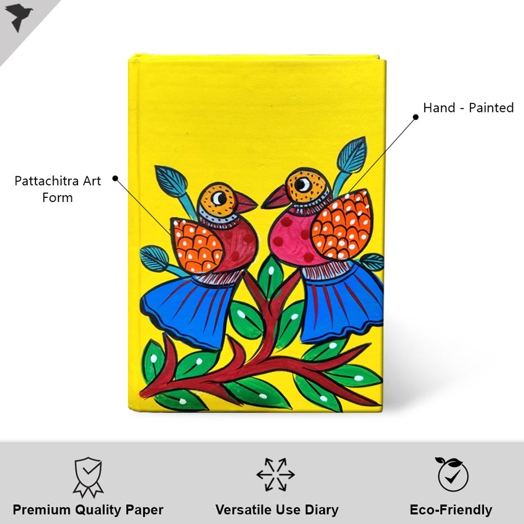 Hand-Painted Pattachitra Bird Art Diary with Handmade Paper | Artisan Folk Painting Journal - Image 2