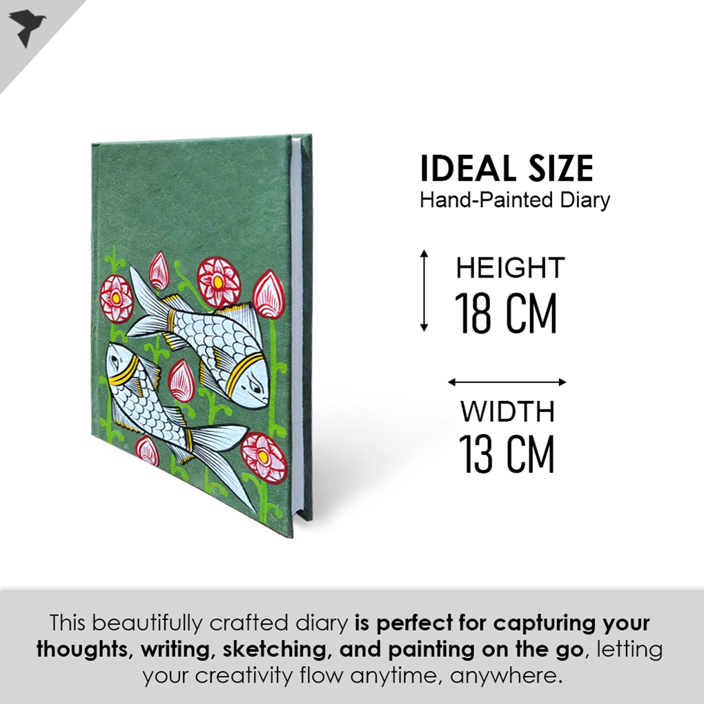 Hand-Painted Pattachitra Art Diary with Handmade Paper | Traditional Folk Fish Design - Image 5