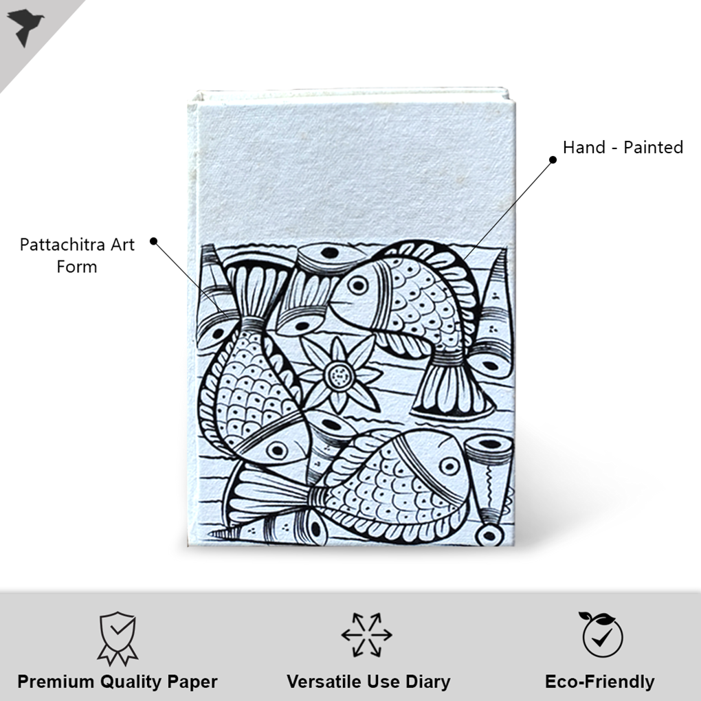 Hand-Painted Pattachitra Art Diary with Handmade Paper | Traditional Fish Birds Design - Image 2