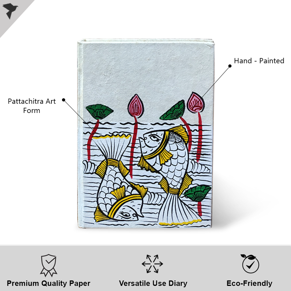 Hand-Painted Pattachitra Art Diary with Handmade Paper | Traditional Folk Fish Design - Image 2