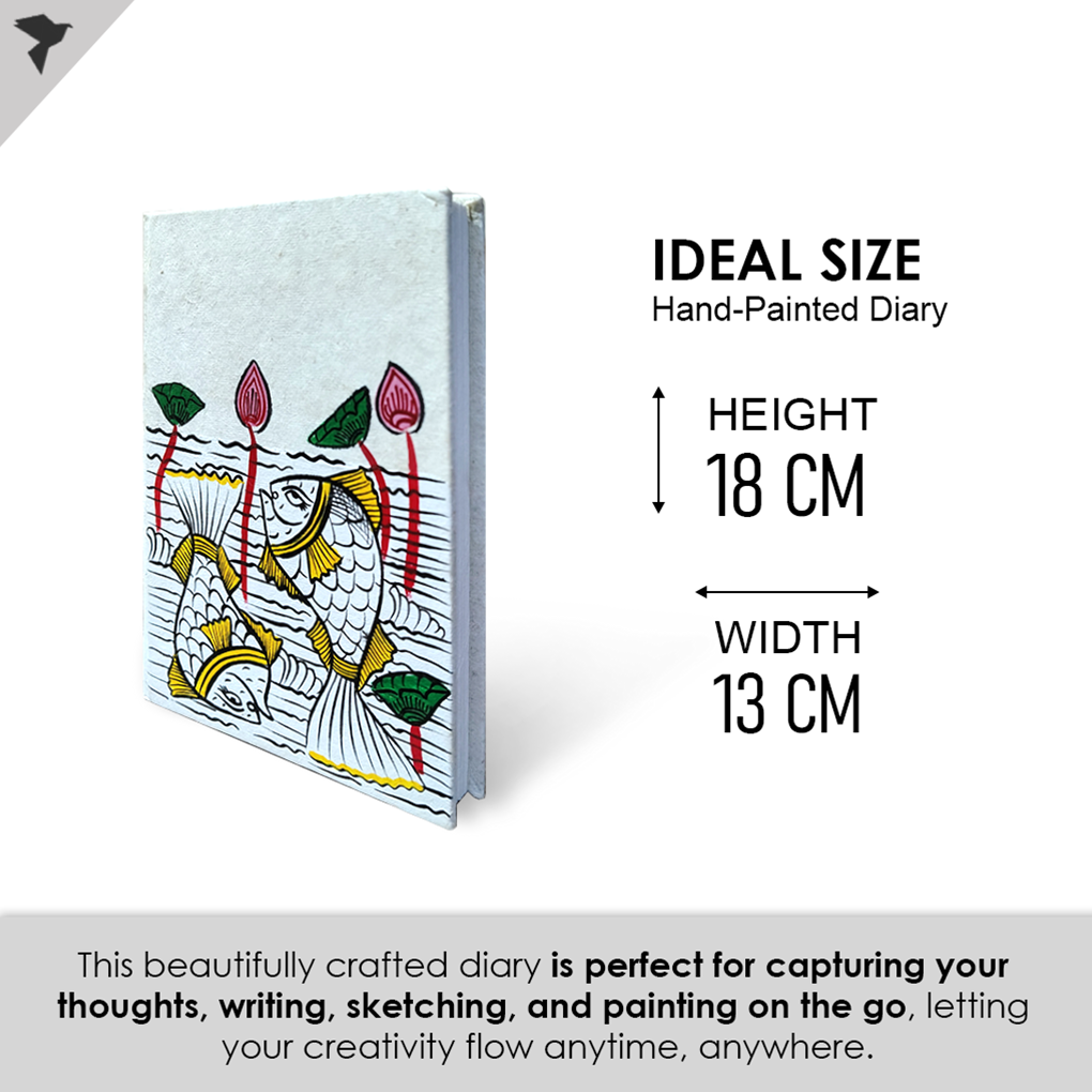Hand-Painted Pattachitra Art Diary with Handmade Paper | Traditional Folk Fish Design - Image 5