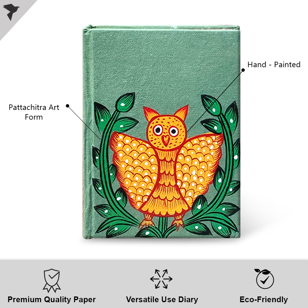 Hand-Painted Pattachitra Art Diary with Handmade Paper | Traditional Folk Owl Design - Image 4