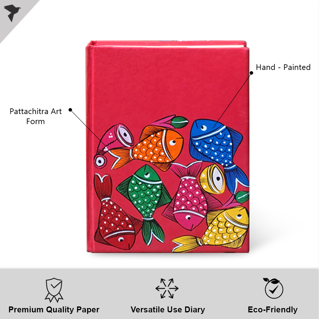 Hand-Painted Pattachitra Art Diary with Handmade Paper | Traditional Folk Fish Design - Image 2