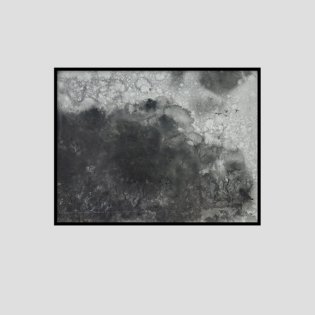 Abstract Black & Grey Textured Landscape – Modern Canvas Painting - Image 3