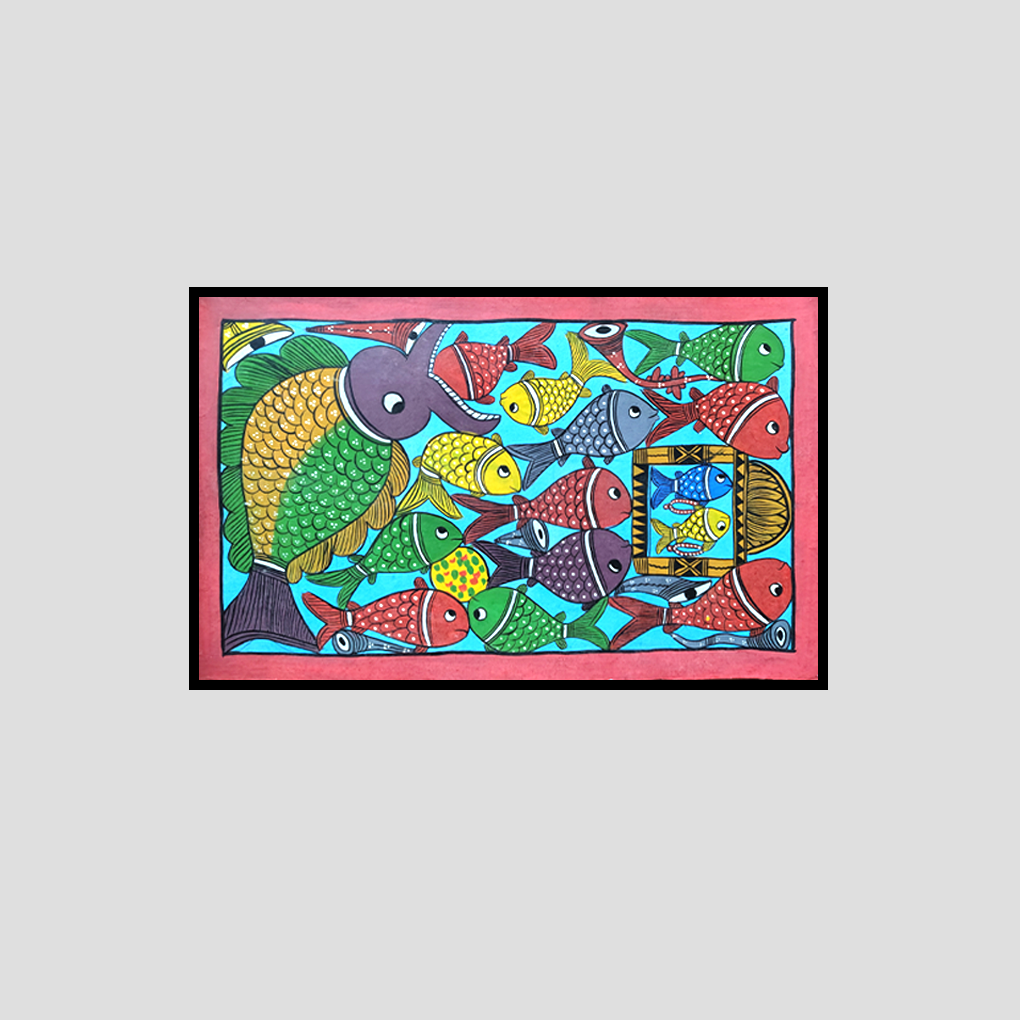 Multicolour Fish Theme Pattachitra Painting | 22 x 14 Inches Handcrafted Folk Art - Image 3