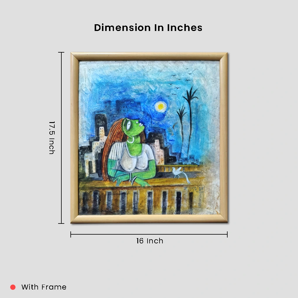 Expressionist Woman on Balcony Painting – Hand-Painted Modern Art - Image 5