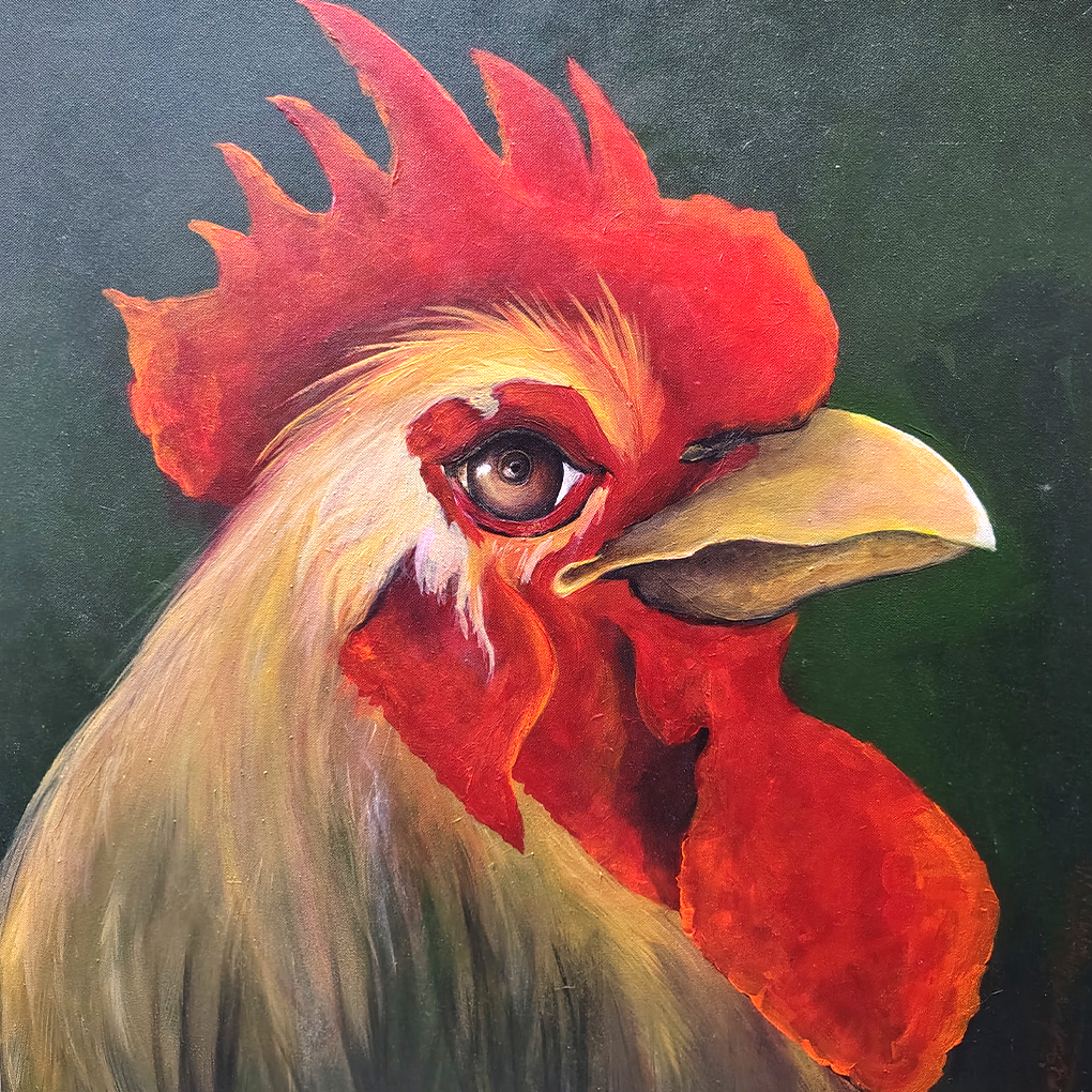 Majestic Rooster Portrait – Realistic Acrylic Painting - Image 4