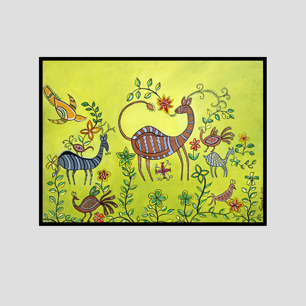 Tribal Folk Art – Hand-Painted Animal & Nature Canvas - Image 3