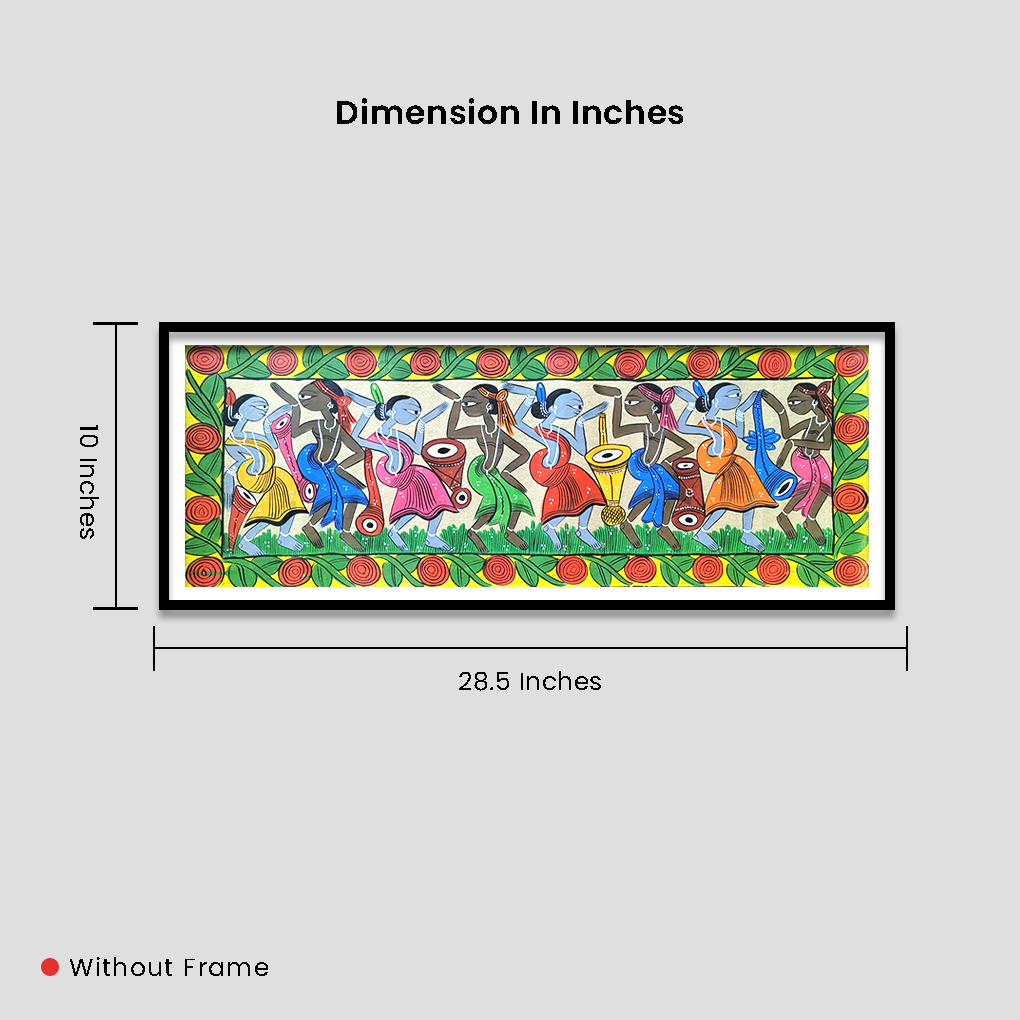 Traditional Pattachitra Tribal Dance Artwork – Vibrant Village Celebration Painting (Without Frame) - Image 5