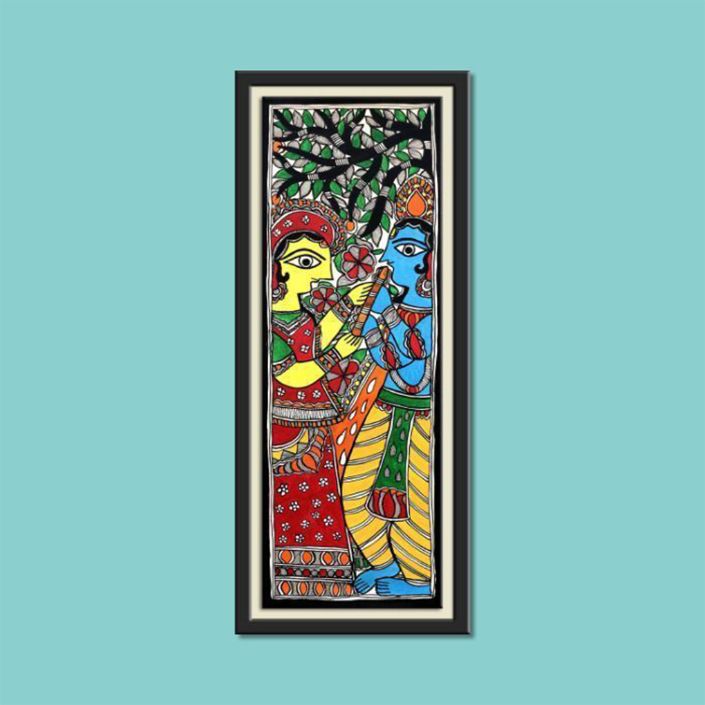Madhubani Radha Krishna Painting Under the Tree