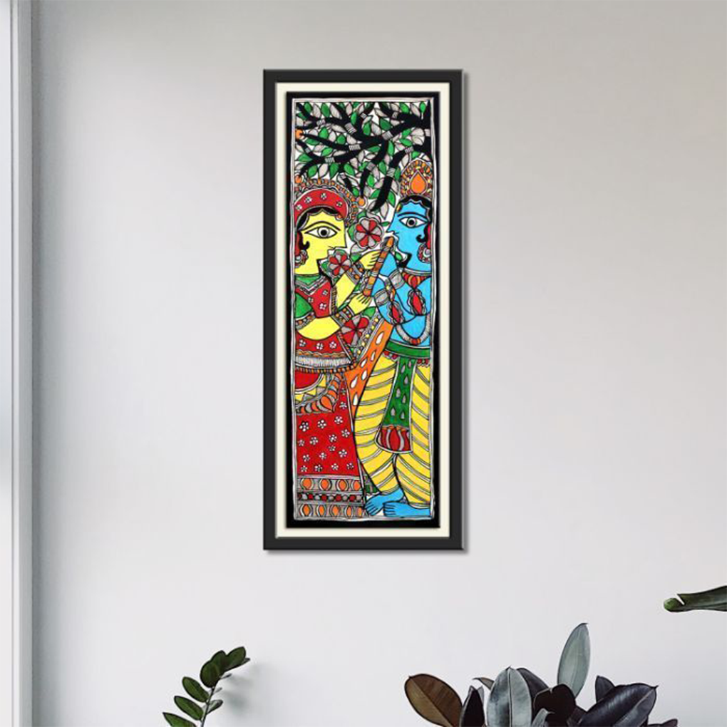Madhubani Radha Krishna Painting Under the Tree - Image 2