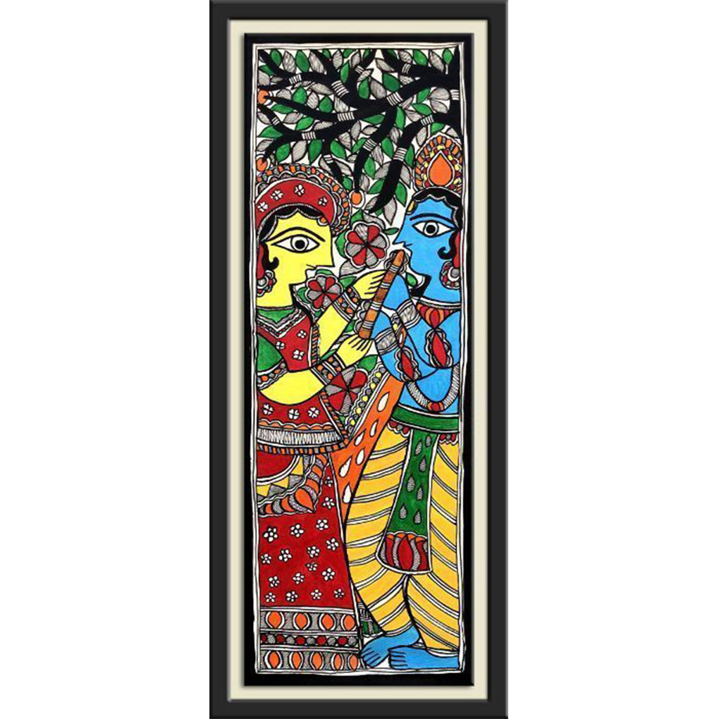 Madhubani Radha Krishna Painting Under the Tree - Image 3