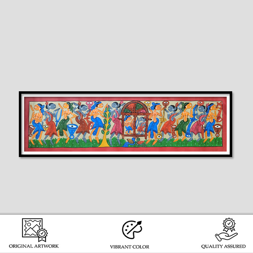 Large Pattachitra Tribal Celebration Painting – 48 x 14.5 Inches | Handcrafted Traditional Artwork - Image 2