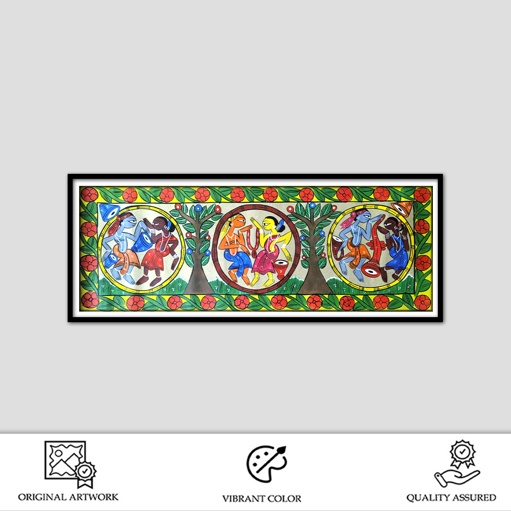 Pattachitra Tribal Dance Wall Art | 29 x 10 Inches Handcrafted Folk Painting - Image 2