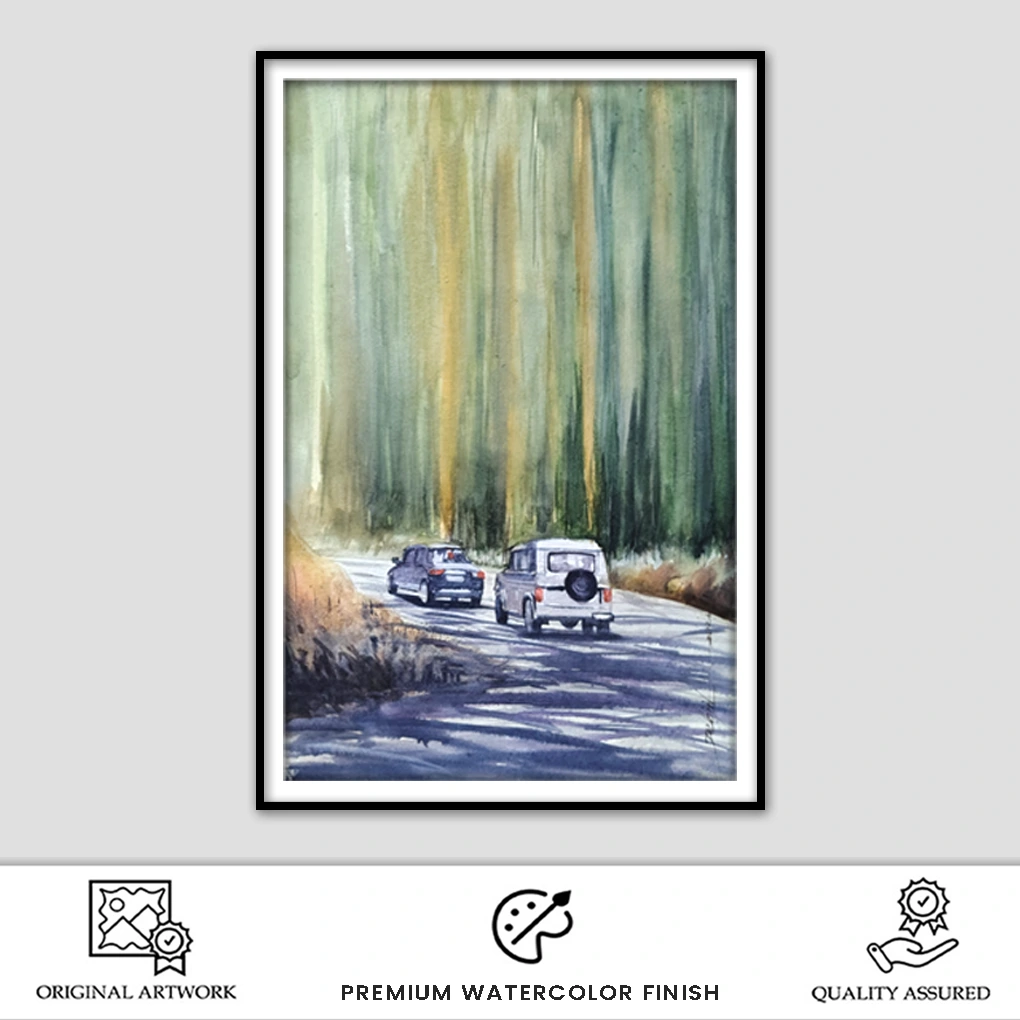 Serene Riverside Landscape Watercolor Painting - Image 2