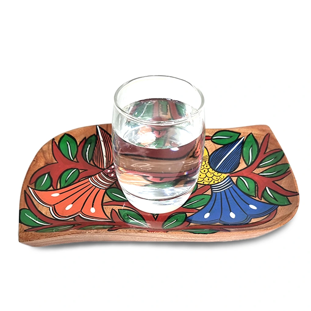 Fish Shape Wooden Serving Tray – Hand Painted Pattachitra Decorative Tea Tray - Image 2