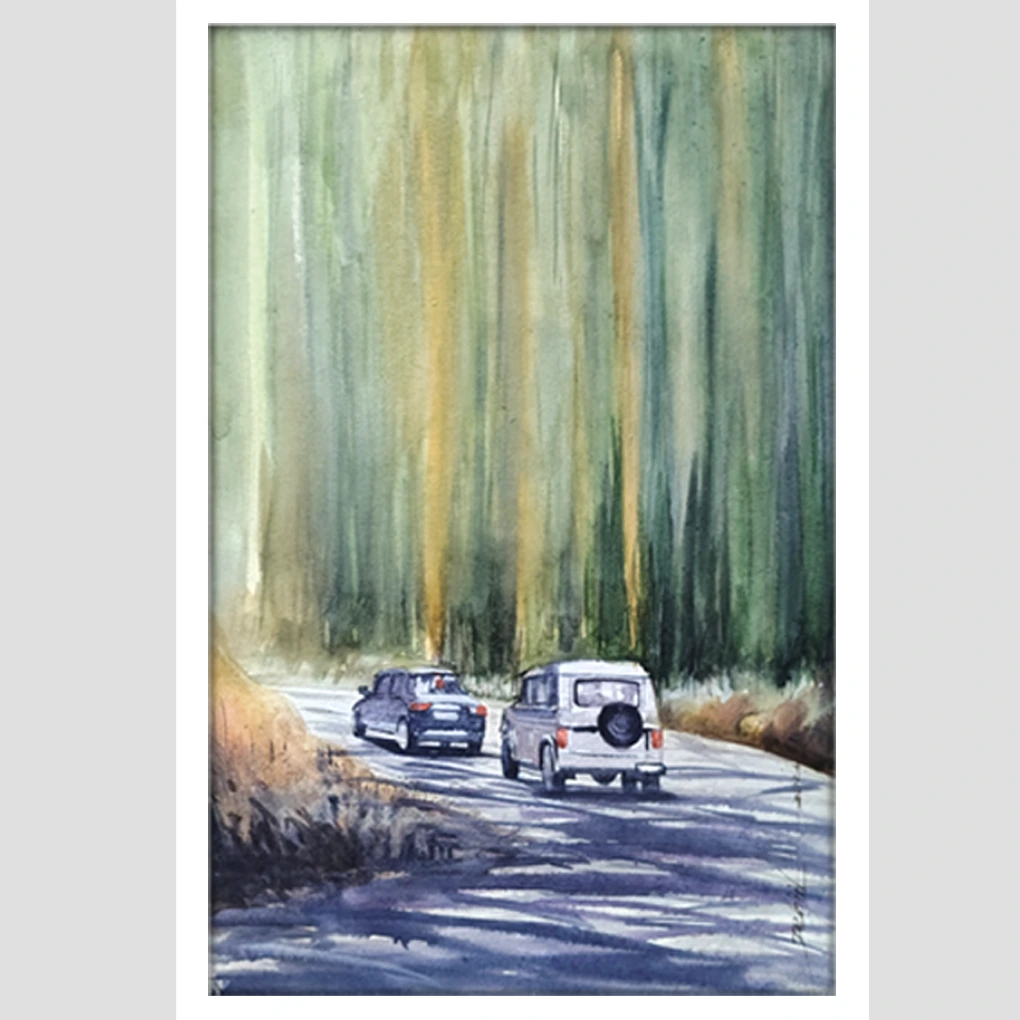 Serene Riverside Landscape Watercolor Painting - Image 3