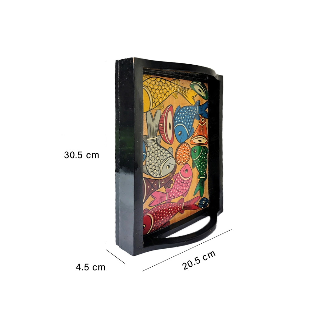 Fish Shape Wooden Serving Tray – Hand Painted Pattachitra Decorative Tea Tray - Image 3