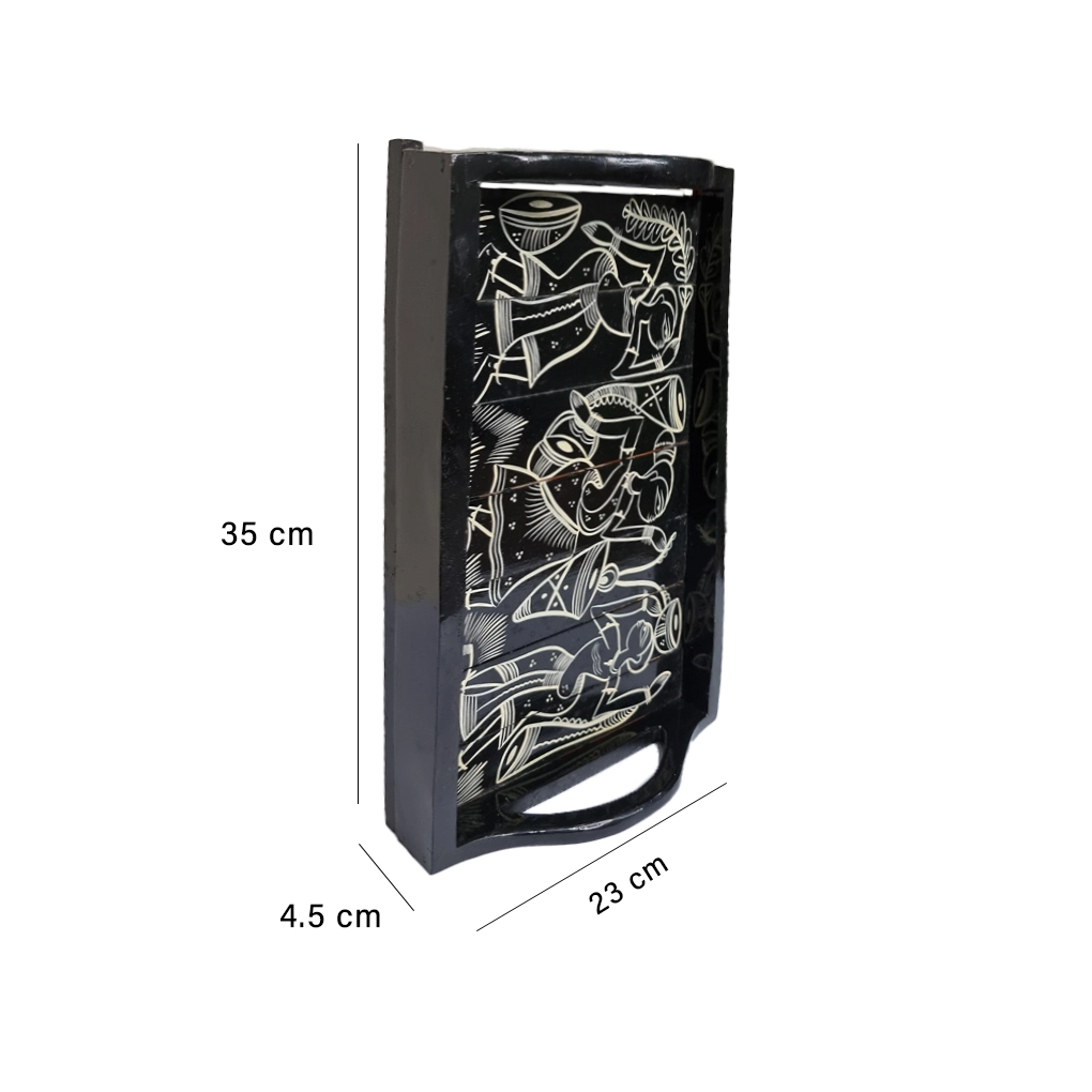 Black Wooden Serving Tray with Handles – Hand Painted Floral Decorative Tea Tray - Image 3