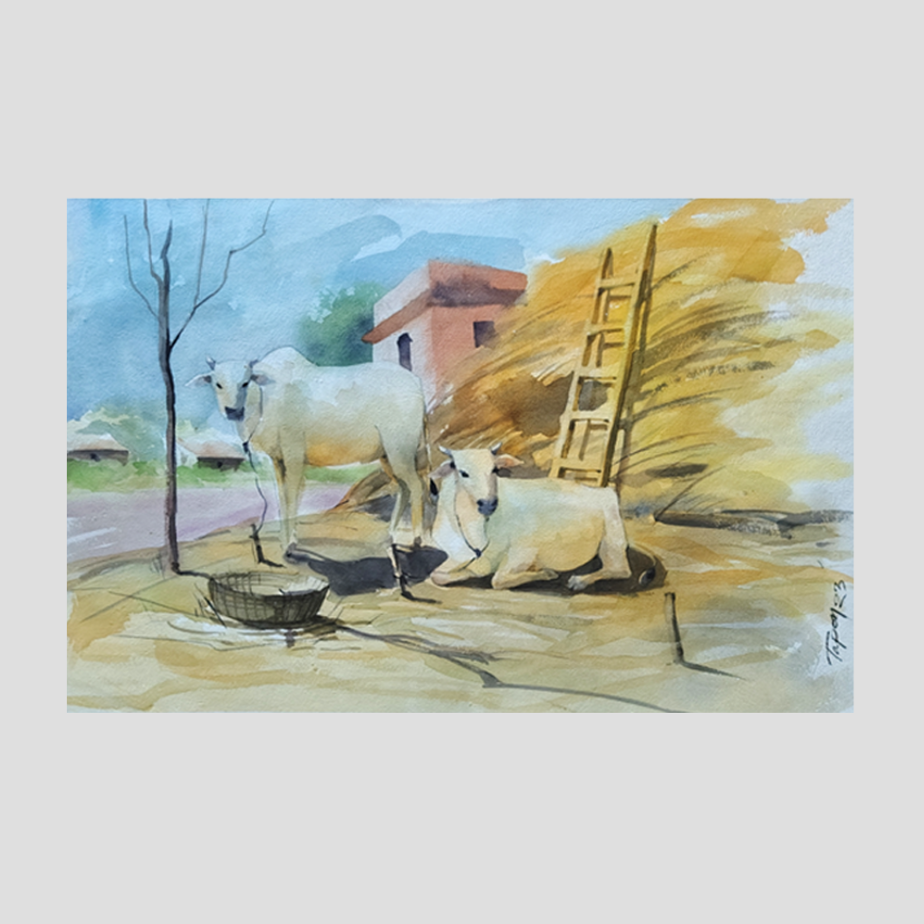 Golden Horizon Reflections – Original Watercolour Landscape Painting - Image 3