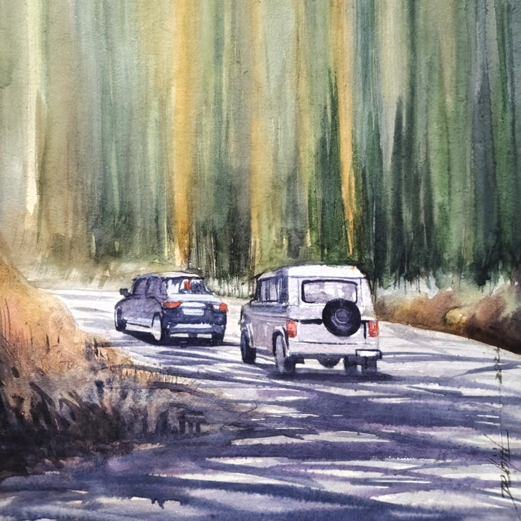 Serene Riverside Landscape Watercolor Painting - Image 4