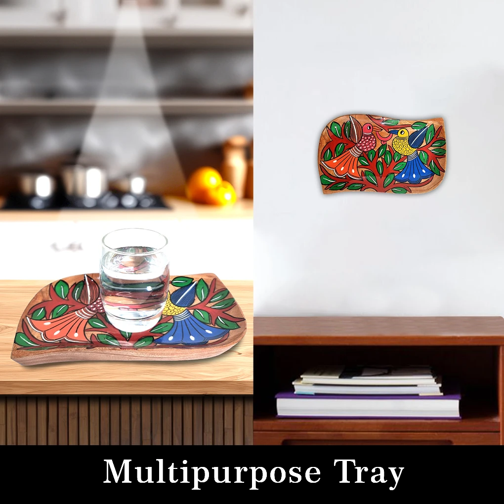 Fish Shape Wooden Serving Tray – Hand Painted Pattachitra Decorative Tea Tray - Image 4