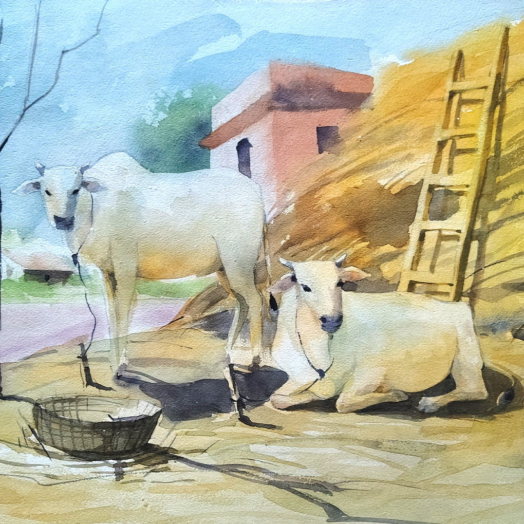 Golden Horizon Reflections – Original Watercolour Landscape Painting - Image 4
