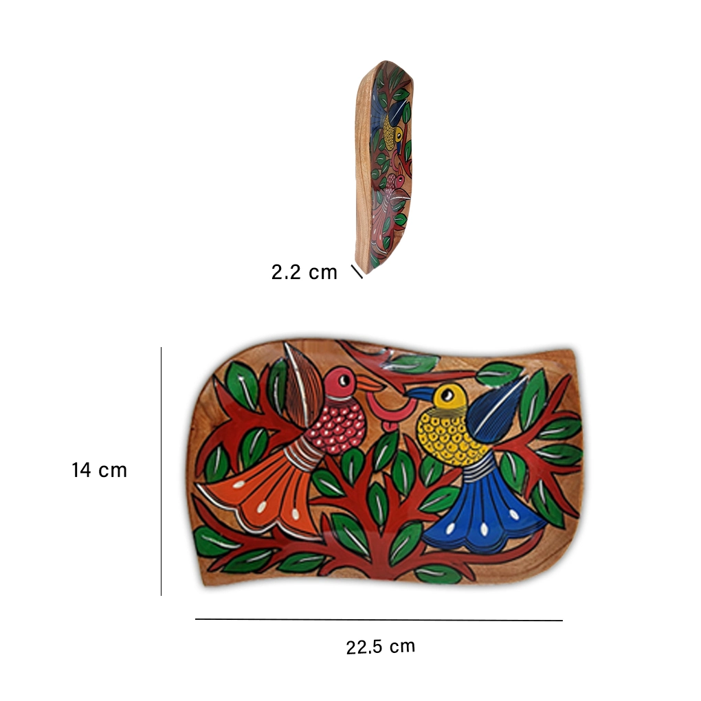 Fish Shape Wooden Serving Tray – Hand Painted Pattachitra Decorative Tea Tray - Image 5